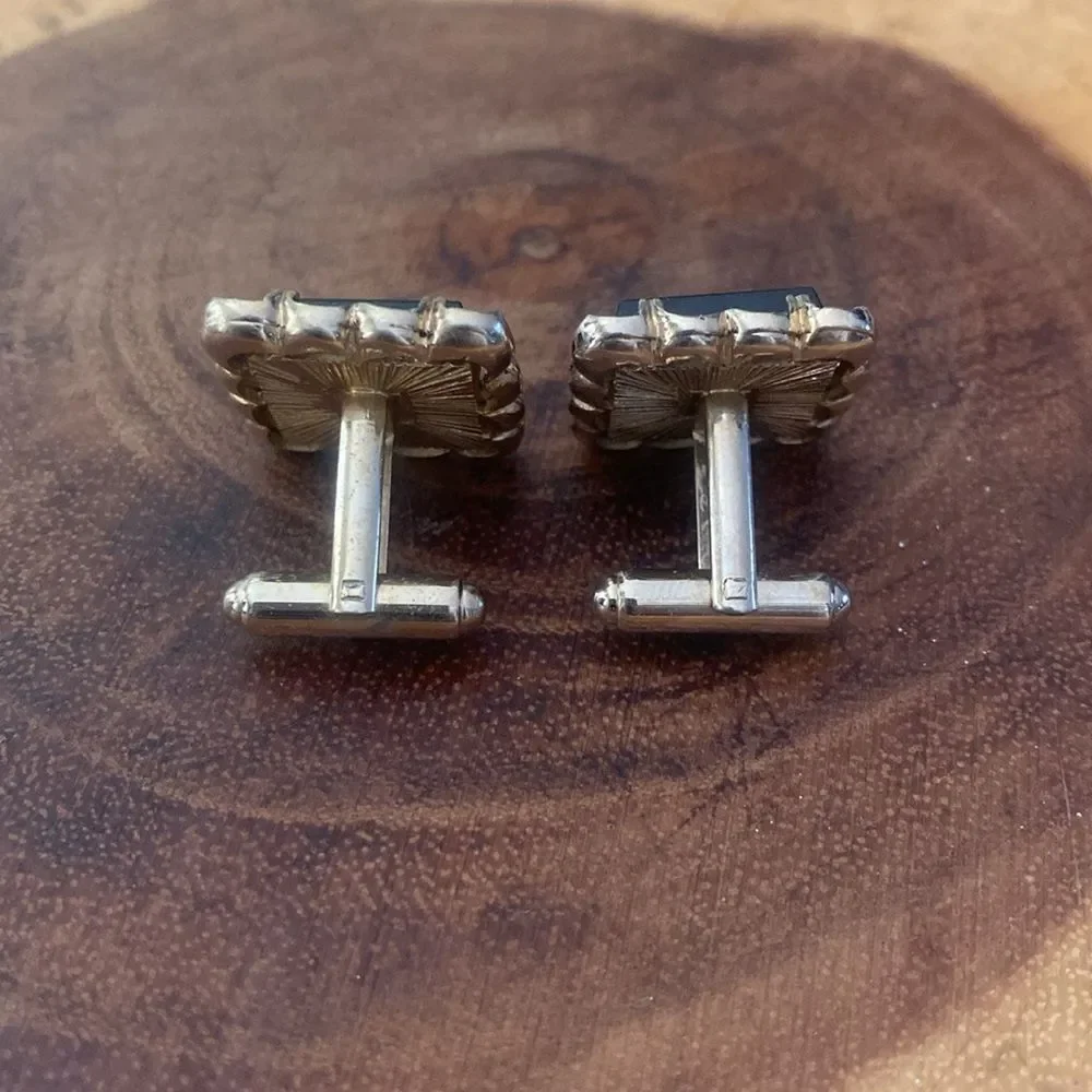 Vintage MCM Mod onyx silver cuff links